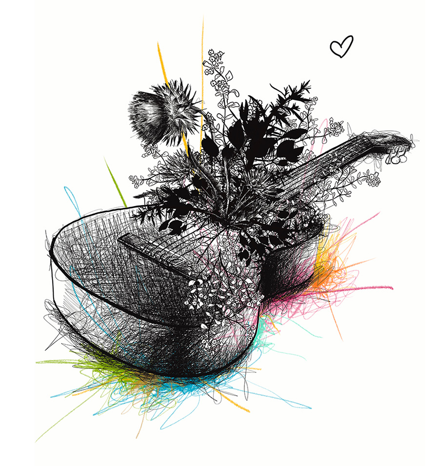 dessin guitare fleurie pour bouillon cube